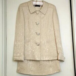 Vintage 70's Cream Brocade Swing Jacket & Midi Skirt Retro 50's Inspired Sz M